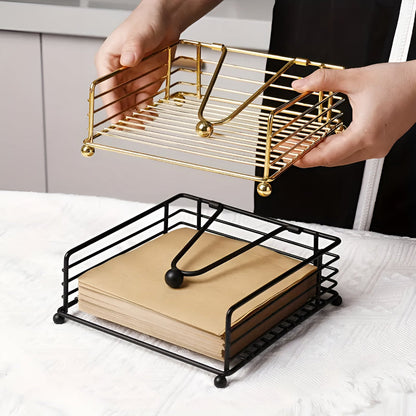 Vurast Minimalist Iron Napkin Holder with Weighted Tension Arm - Modern Metal Square Paper Countertop Dispenser for Kitchen and Dining Tables