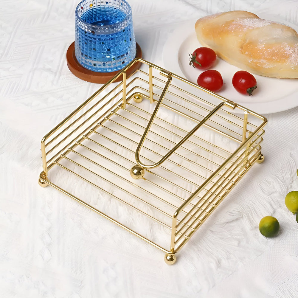 Vurast Minimalist Iron Napkin Holder with Weighted Tension Arm - Modern Metal Square Paper Countertop Dispenser for Kitchen and Dining Tables