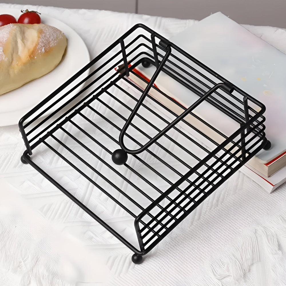 Vurast Minimalist Iron Napkin Holder with Weighted Tension Arm - Modern Metal Square Paper Countertop Dispenser for Kitchen and Dining Tables