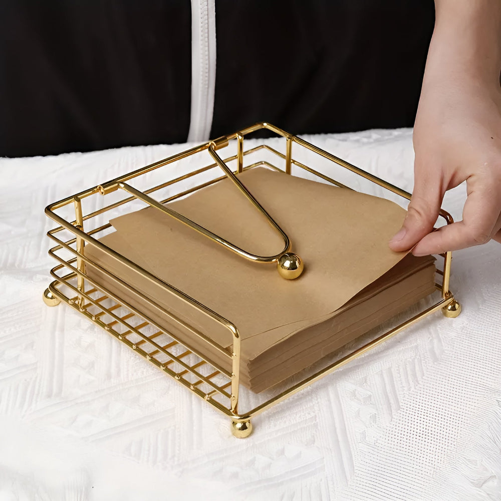 Vurast Minimalist Iron Napkin Holder with Weighted Tension Arm - Modern Metal Square Paper Countertop Dispenser for Kitchen and Dining Tables