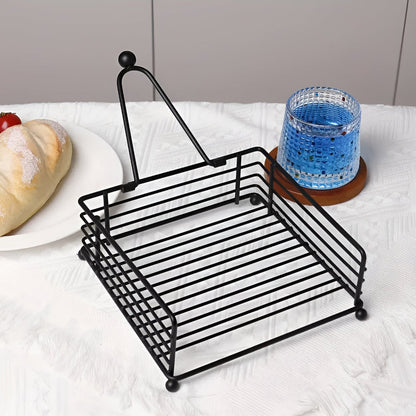 Vurast Minimalist Iron Napkin Holder with Weighted Tension Arm - Modern Metal Square Paper Countertop Dispenser for Kitchen and Dining Tables